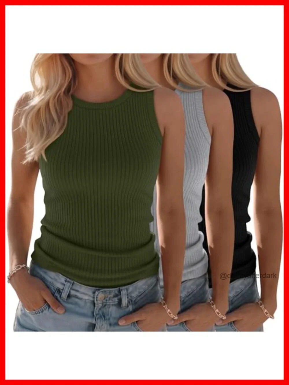 3 Pack Ribbed 95% Cotton Tank Tops for Women Stretchy Sleeveless